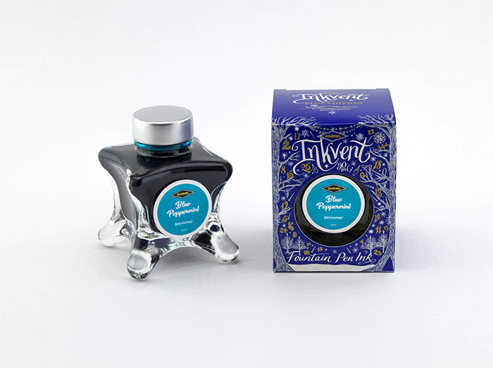 Diamine 50ml Inkvent Shimmer Fountain Pen Ink - Blue Peppermint - Image 2