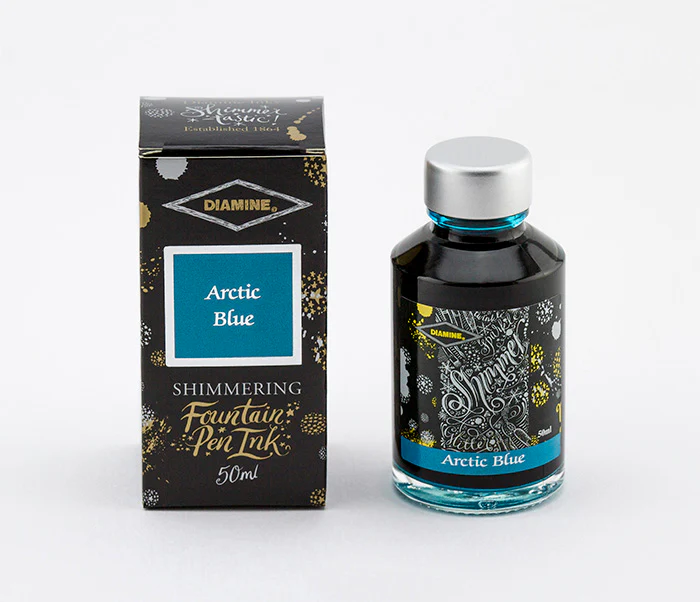 Diamine 50ml Shimmering Fountain Pen Ink - Arctic Blue - Image 2