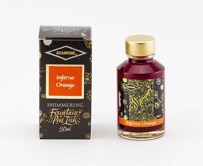 Diamine 50ml Shimmering Fountain Pen Ink - Inferno Orange - Image 2