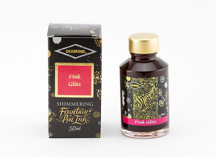 Diamine 50ml Shimmering Fountain Pen Ink - Pink Glitz - Image 2